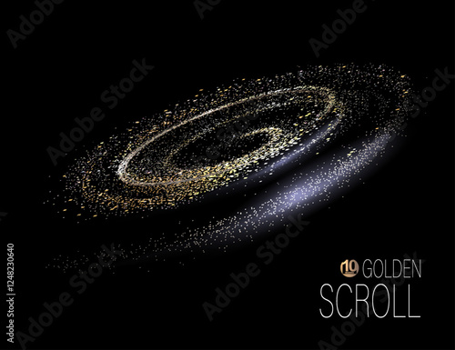 Design element, a swirl of bright gold glitter tinsel.