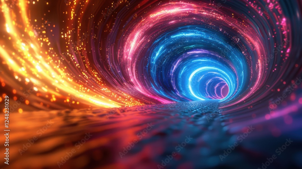 3D render of a futuristic tunnel with vibrant neon lights, creating a mesmerizing pathway of colors 3D render of a futuristic tunnel with vibrant neon lights, creating a mesmerizing pathway of colors