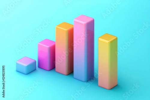 Colorful 3D bar graph on a blue background, illustrating data progression with varying heights and soft gradients. Free Download Colorful 3D bar graph on a blue background, illustrating data progression with varying heights and soft gradients. - GFXLoad