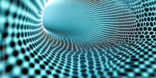 Abstract digital tunnel with glowing blue lines and geometric pattern, futuristic design concept representing technology and connectivity