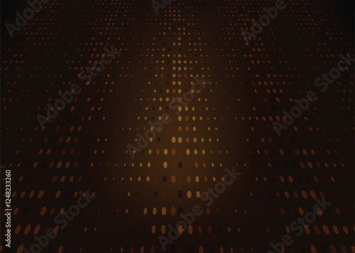 Dotted brown yellow gradient texture. Vanishing dot background. Repeating dots gradation pattern background. Brown fading comic pop art overlay backdrop. Raster effect wallpaper. Vector halftone.
