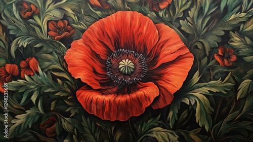 Wallpaper Mural A close-up of a vibrant red poppy in a field of green, emphasizing its singularity. Torontodigital.ca