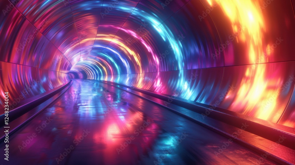 3D render of a futuristic tunnel with vibrant neon lights, creating a mesmerizing pathway of colors 3D render of a futuristic tunnel with vibrant neon lights, creating a mesmerizing pathway of colors