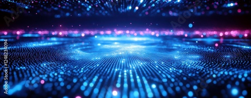 Abstract digital landscape with glowing particles creating a mesmerizing visual experience of light and depth in a vibrant color palette