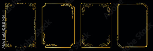 Gold photo frame for picture. Set of Decorative vintage frames and borders set, , Vector design decoration pattern style..eps