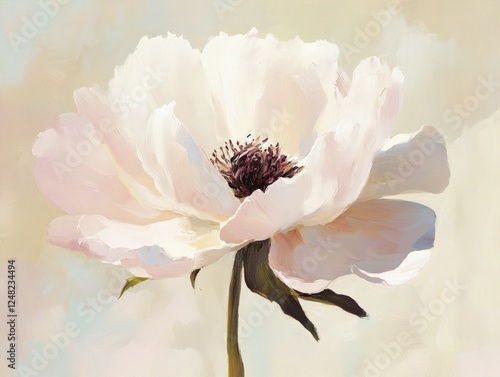 A delicately painted single bloom in an impressionist style, using soft brushstrokes and pastel colors.