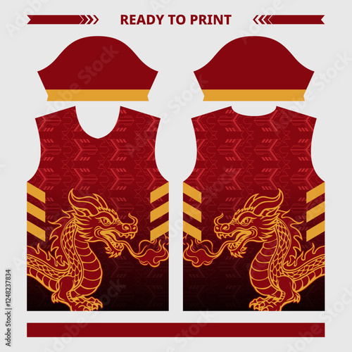 Red and gold sport soccer football jersey pattern texture with dragon abstract grunge texture