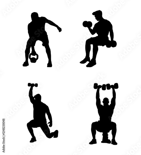 sports silhouette lifting weights in the gym