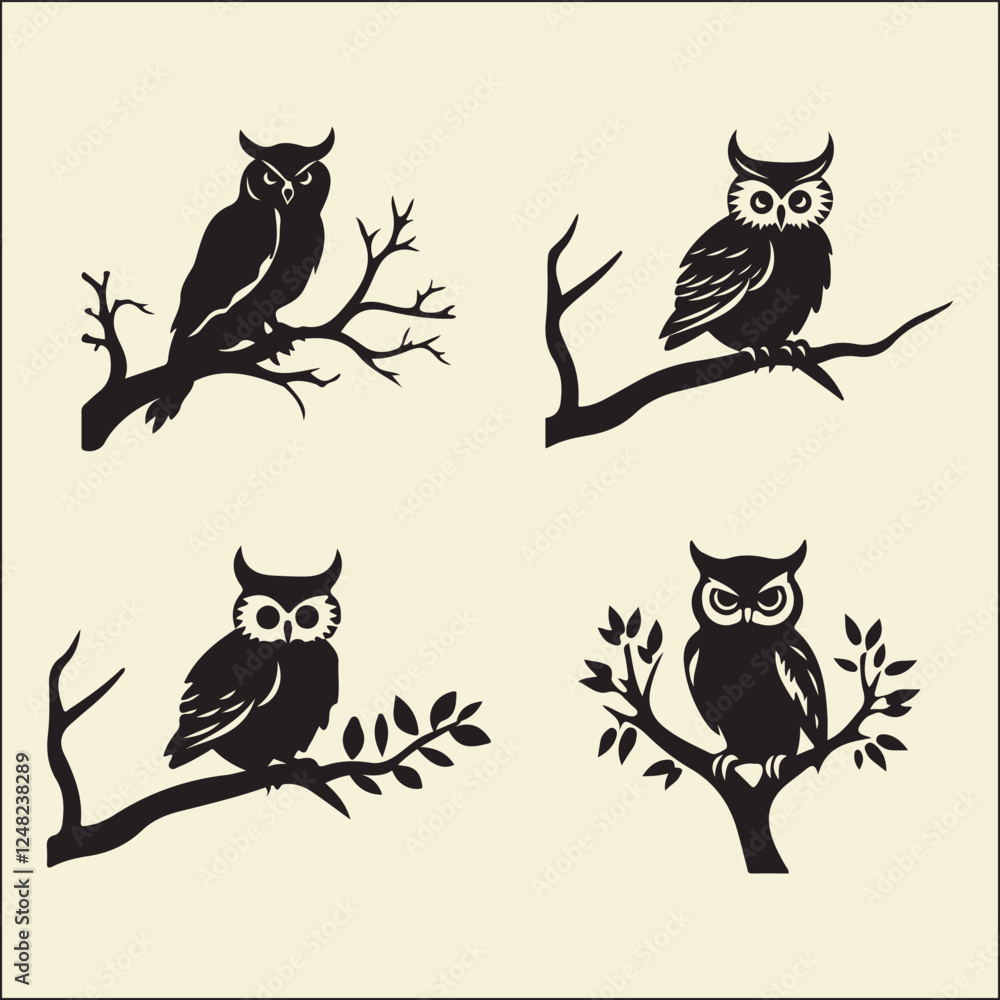 Owl on Branch Silhouette, Owl, Branch Owl on Branch Silhouette, Owl, Branch