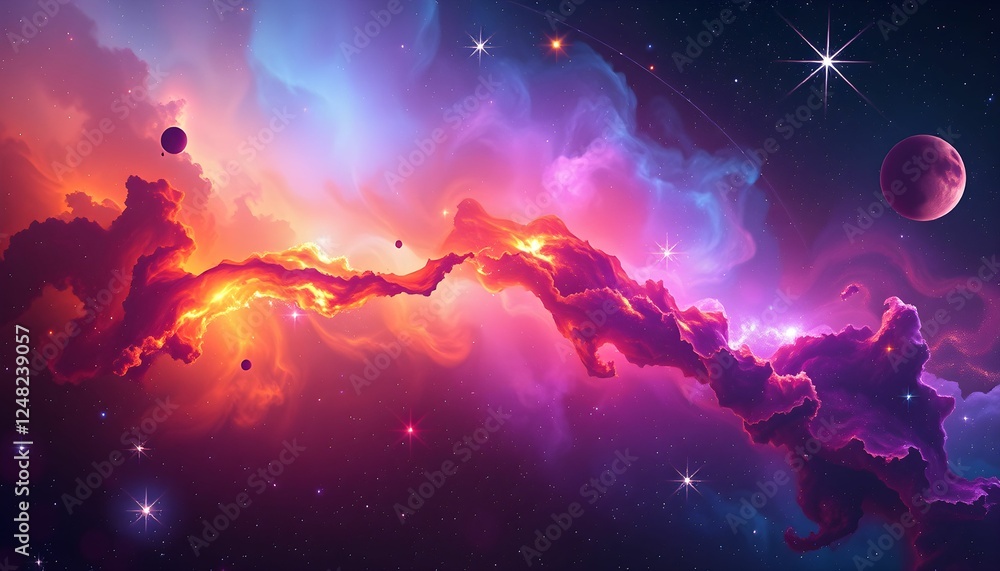 Fototapeta premium Cosmic Dreamscape: A Vibrant Journey Through Nebula