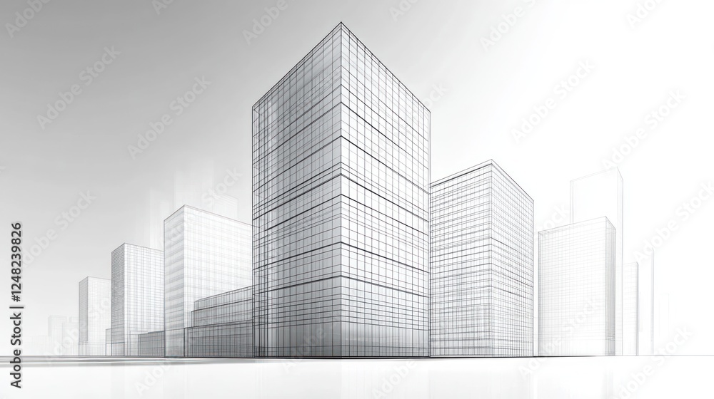 Obraz premium Cityscape Wireframe Design, Urban Development