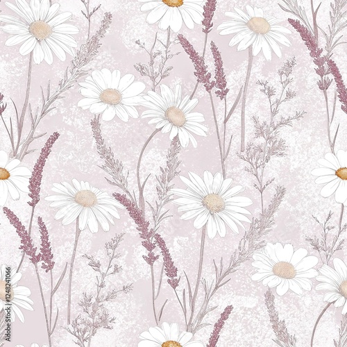 Wallpaper Mural Seamless pattern, pattern, watercolor, vintage floral pattern with wildflowers and daisies on a delicate background  Torontodigital.ca