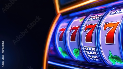Exciting slot machine action revealed in dynamic casino environment close-up view of vibrant reels