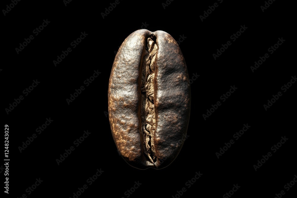 Naklejka premium A single roasted coffee bean highlighted against a black background