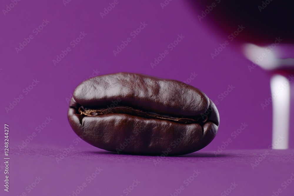 Coffee bean closeup against a purple background with wineglass Coffee bean closeup against a purple background with wineglass