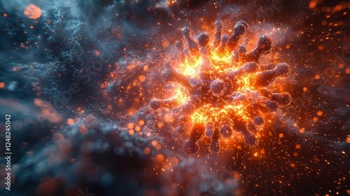 Wallpaper Mural High Tech Nanobot Attacking Glowing Virus Particle with Detailed Textures and Microscopic Battle Torontodigital.ca