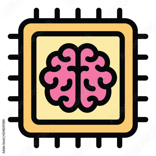 Brain Chip Icon Advanced Neural Interface in Flat Line Color Style