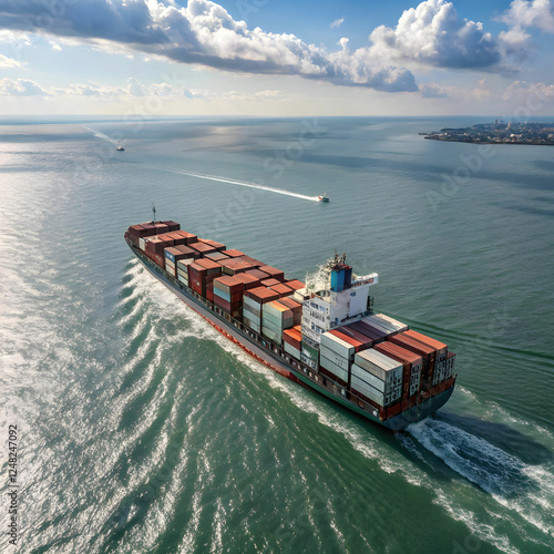 Aerial View: Cargo Ship and Containers in Harbor