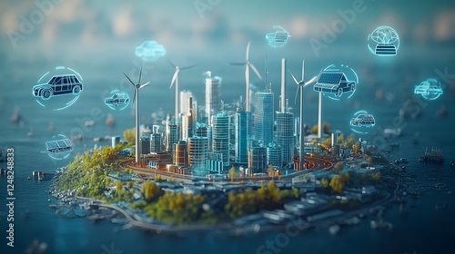 Futuristic Skyline of a Smart and Sustainable Megacity of the 21st Century