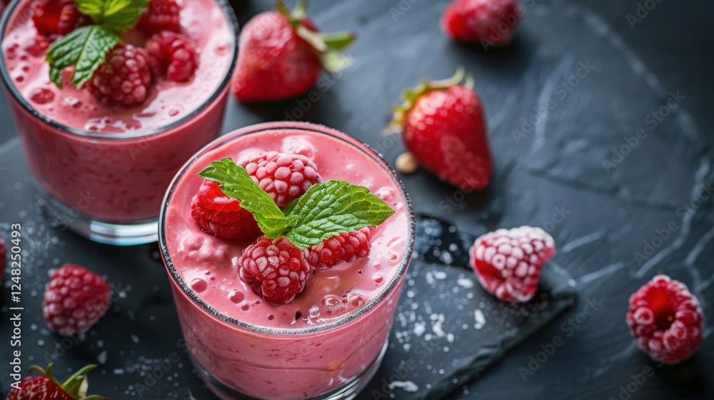 Frozen Raspberry Strawberry Smoothie - Refreshing Summer Drink Frozen Raspberry Strawberry Smoothie - Refreshing Summer Drink