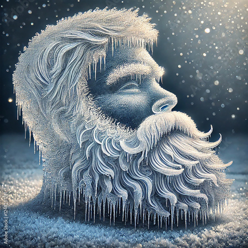 AI image - Ice sculpture, ice beard, winter, cold, man, head, ice-covered head