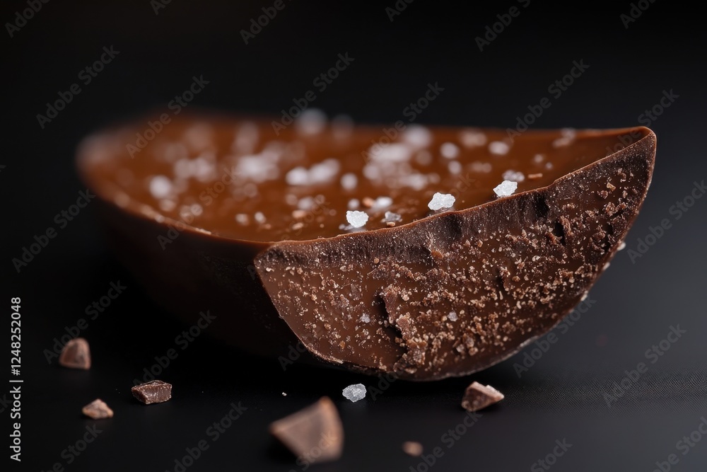 Chocolate half sphere dessert is topped with sea salt crystals Chocolate half sphere dessert is topped with sea salt crystals