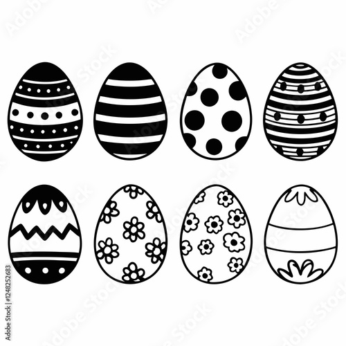 Easter Egg Silhouette Vector, Easter Egg Vector, Hand drawn set of Easter eggs doodle, Easter eggs icons set