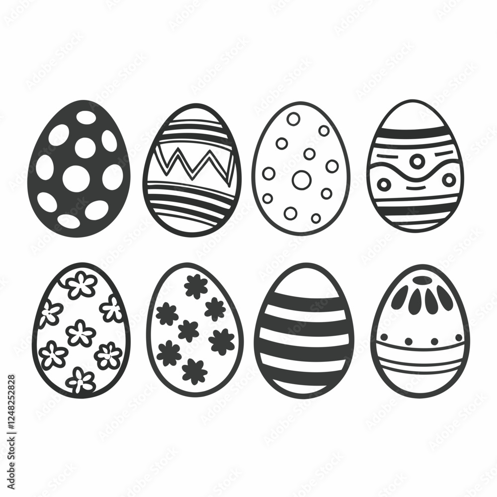 Easter Egg Silhouette Vector, Easter Egg Vector, Hand drawn set of Easter eggs doodle, Easter eggs icons set