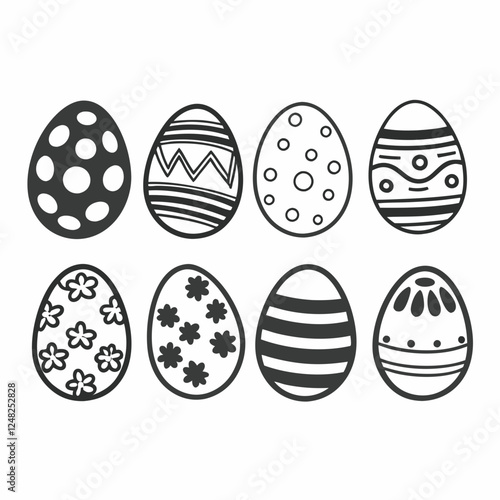 Easter Egg Silhouette Vector, Easter Egg Vector, Hand drawn set of Easter eggs doodle, Easter eggs icons set