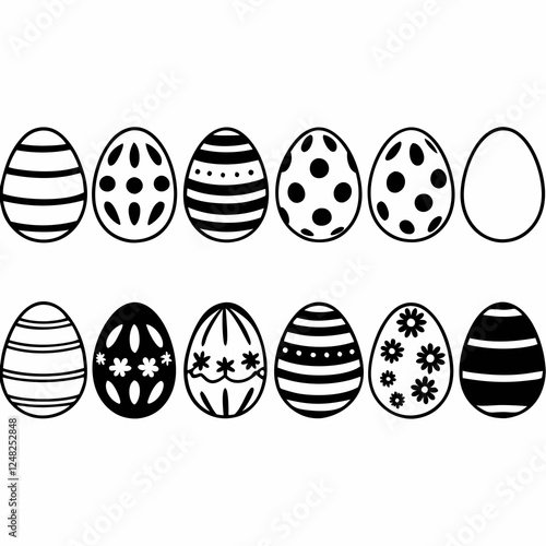 Easter Egg Silhouette Vector, Easter Egg Vector, Hand drawn set of Easter eggs doodle, Easter eggs icons set