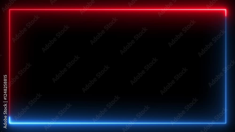 Abstract glowing neon rectangle border frame. Animation of glowing neon rectangles abstract background. 