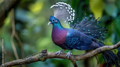 Wallpaper Mural Majestic Victoria Crowned Pigeon perched on branch, rainforest background, nature photography Torontodigital.ca