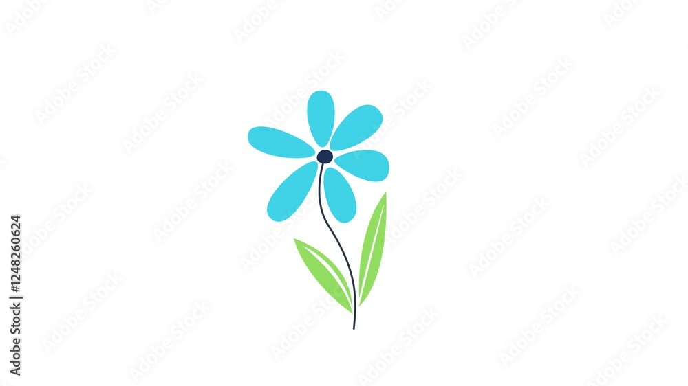 blue flower on white background in 2D animation blue flower on white background in 2D animation