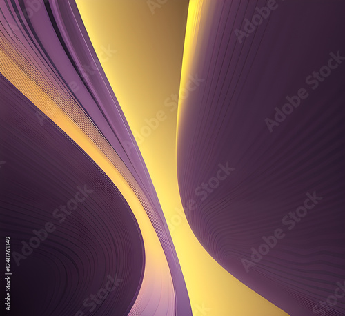Violet and yellow art of abstract illusion of spiral with geometric shapes of pink and violet lines.Radial motion blur background.Long time exposure.Concept of cyber highway,hyperspace.generative ai