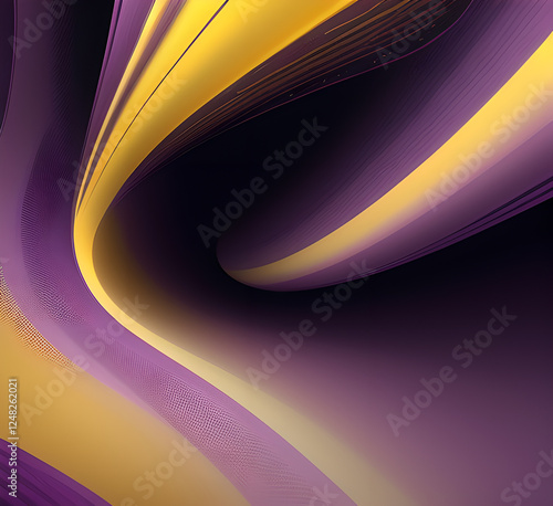 Violet and yellow art of abstract illusion of spiral with geometric shapes of pink and violet lines.Radial motion blur background.Long time exposure.Concept of cyber highway,hyperspace.generative ai