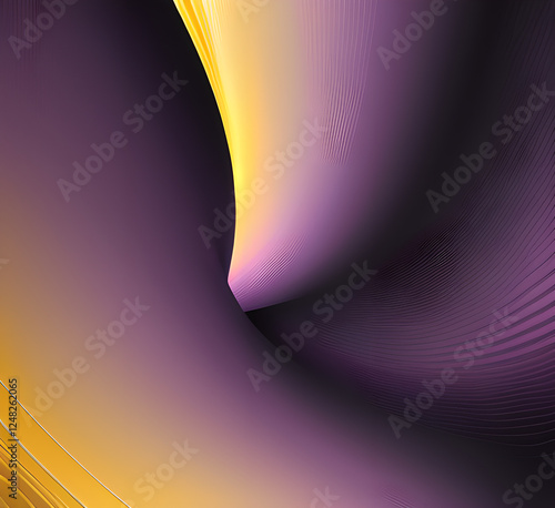 Violet and yellow art of abstract illusion of spiral with geometric shapes of pink and violet lines.Radial motion blur background.Long time exposure.Concept of cyber highway,hyperspace.generative ai