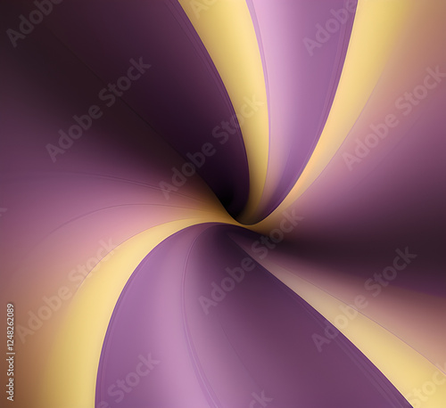 Violet and yellow art of abstract illusion of spiral with geometric shapes of pink and violet lines.Radial motion blur background.Long time exposure.Concept of cyber highway,hyperspace.generative ai