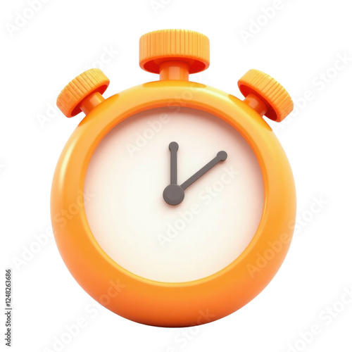 3D orange stopwatch icon with detailed buttons and a clean clock face, designed in a bold, minimalist style for timing and productivity concepts. Isolated on transparent background, png. photo