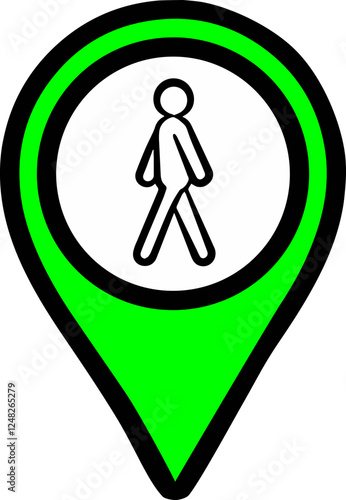 Vector icon of pedestrian zones points on green background for location on maps