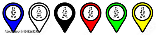 Set of vector icons of pedestrian zones points for location on maps