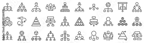 Set of 30 outline icons related to hierarchy.  Linear icon collection. Editable stroke. Vector illustration	