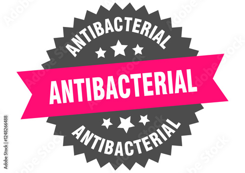 antibacterial. antibacterial round pink label isolated on transparent background