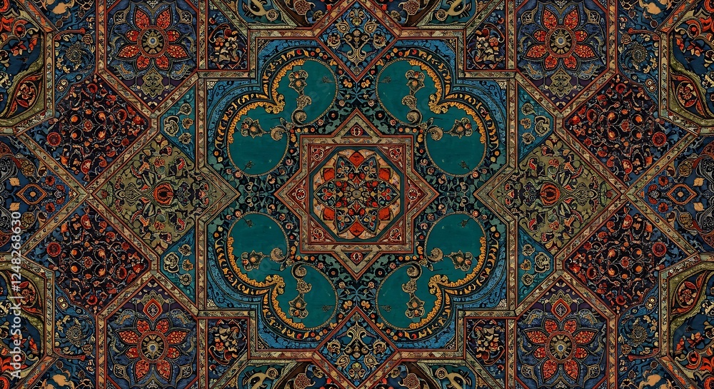 Intricate Geometric Textile Design Teal Orange Pattern Intricate Geometric Textile Design Teal Orange Pattern