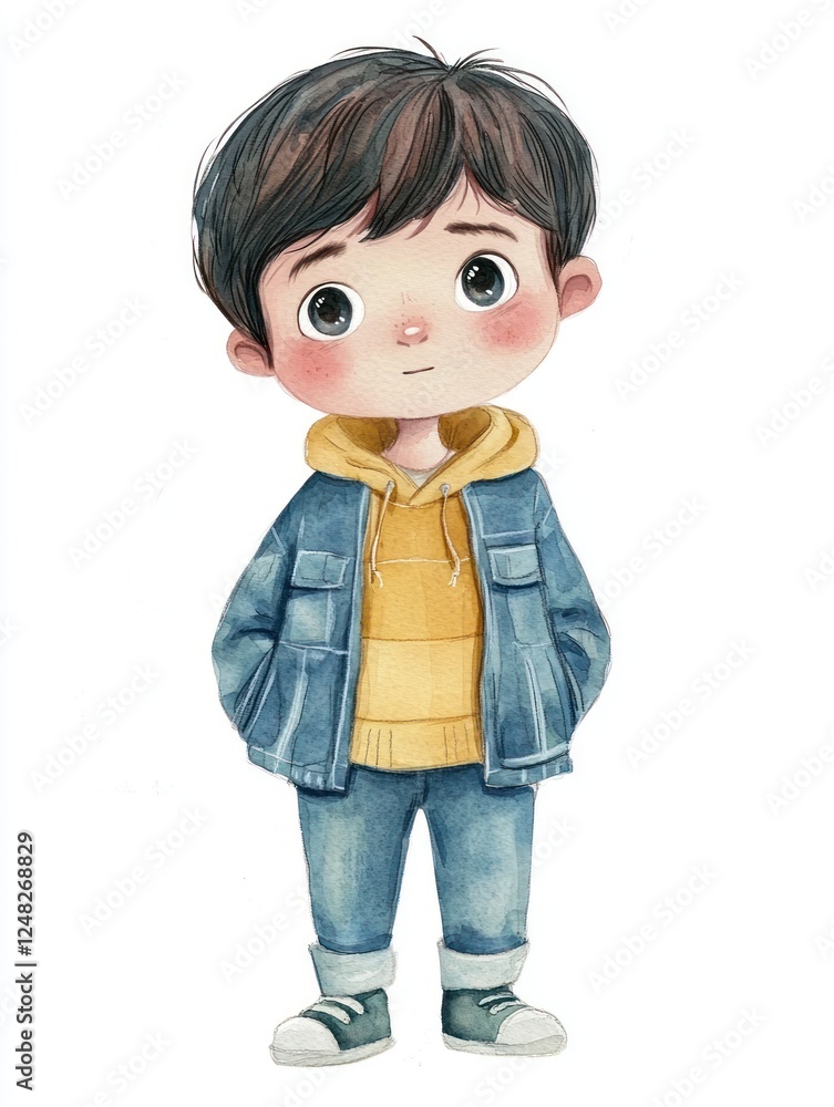 Adorable young boy with brown hair dressed in casual clothing Adorable young boy with brown hair dressed in casual clothing