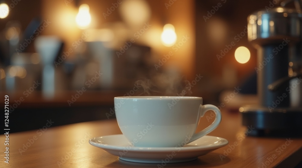 A coffee cup placed on a table in a café A coffee cup placed on a table in a café