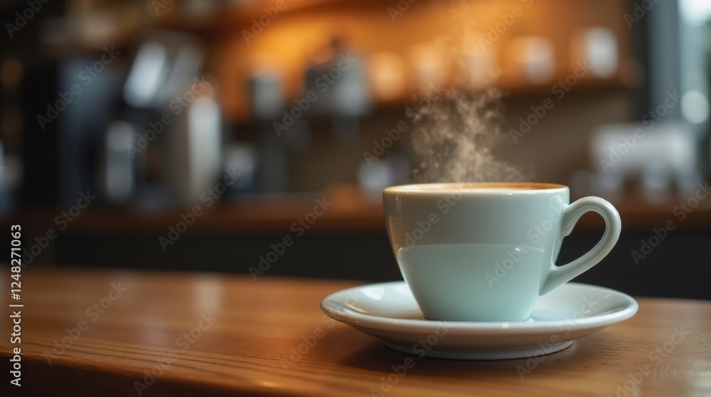 a coffee cup placed on a table in a café a coffee cup placed on a table in a café