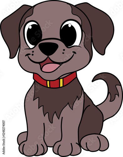 A cute cartoon-style puppy with big expressive eyes, a red collar, and a friendly smile. Perfect for children’s books, stickers, and pet-related designs.