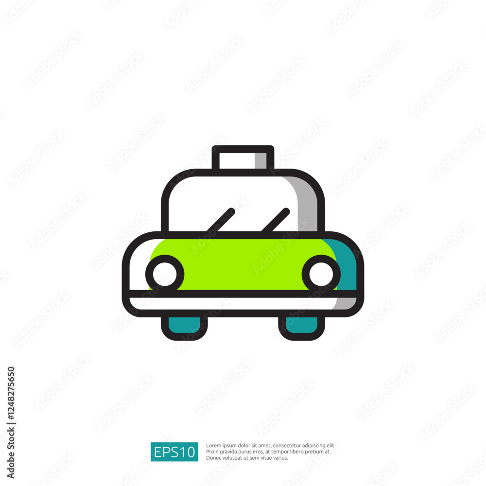 Stylized Green Taxi Icon With Simple Lines And Minimalist Design On A White Background. Style And Simplicity Shown On Design Vector Illustration For Transportation Services. Stylized Green Taxi Icon With Simple Lines And Minimalist Design On A White Background. Style And Simplicity Shown On Design Vector Illustration For Transportation Services.