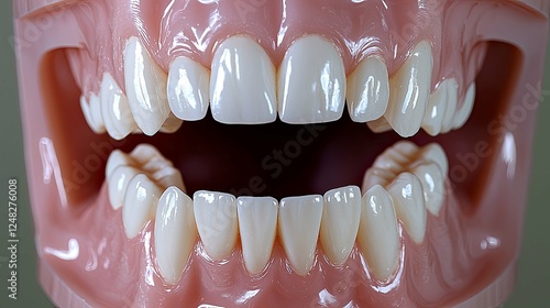 Close-up of a detailed dental model showcasing healthy teeth and gums. Ideal for dental professionals, students, and educational resources. photo