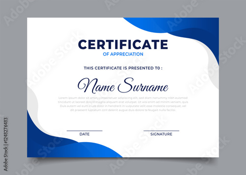 Elegant Blue Business certificate template design. fluid border decoration